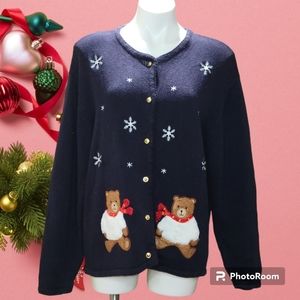 Crystal Kobe Navy Blue Ugly Sweater Cardigan XL